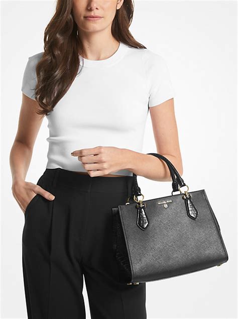 michael michael kors marilyn medium saffiano leather satchel|michael kors saffiano satchel.